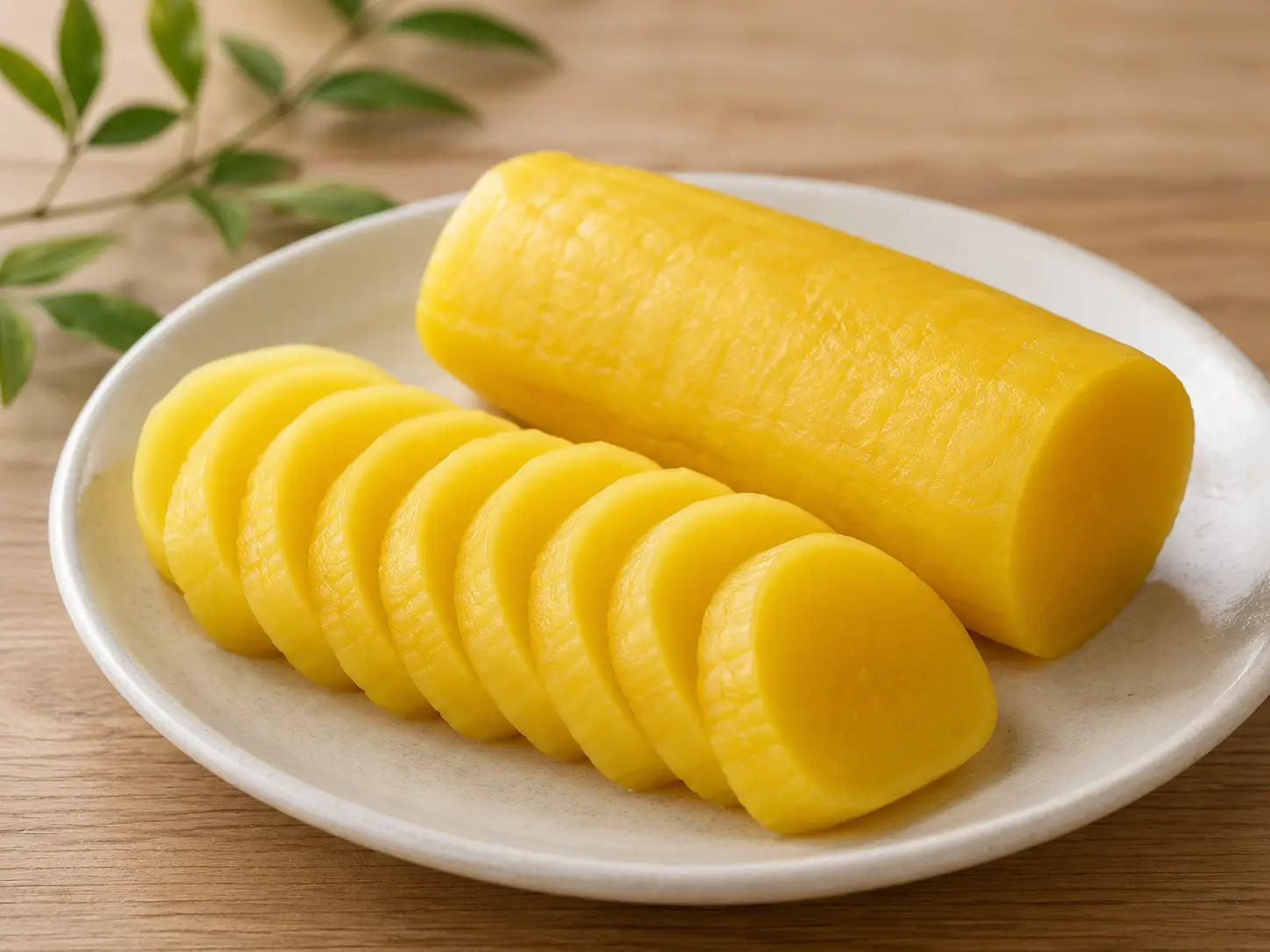 漬け上がったたくあんを食卓に並べたイメージ