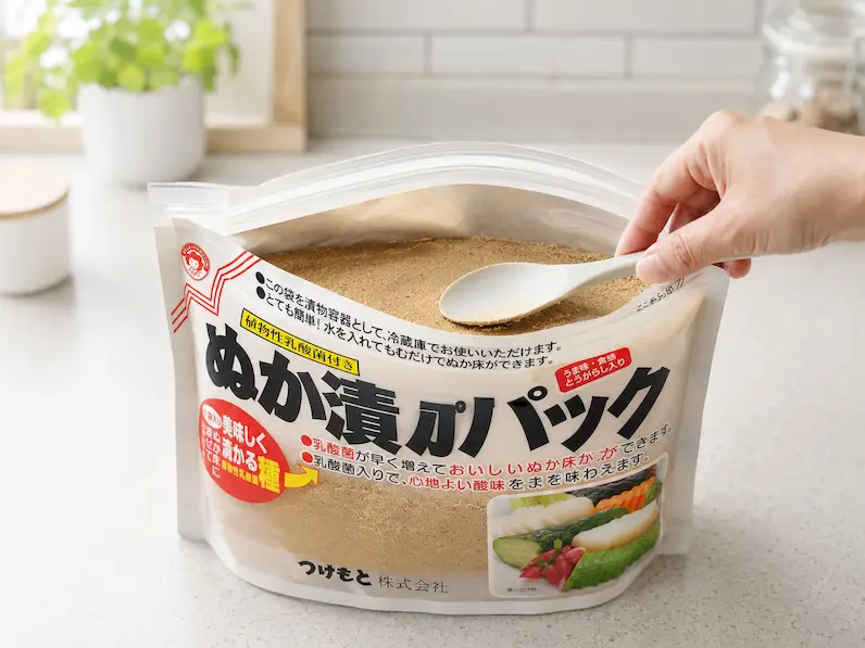 袋の中のぬか床を平らにならしている工程