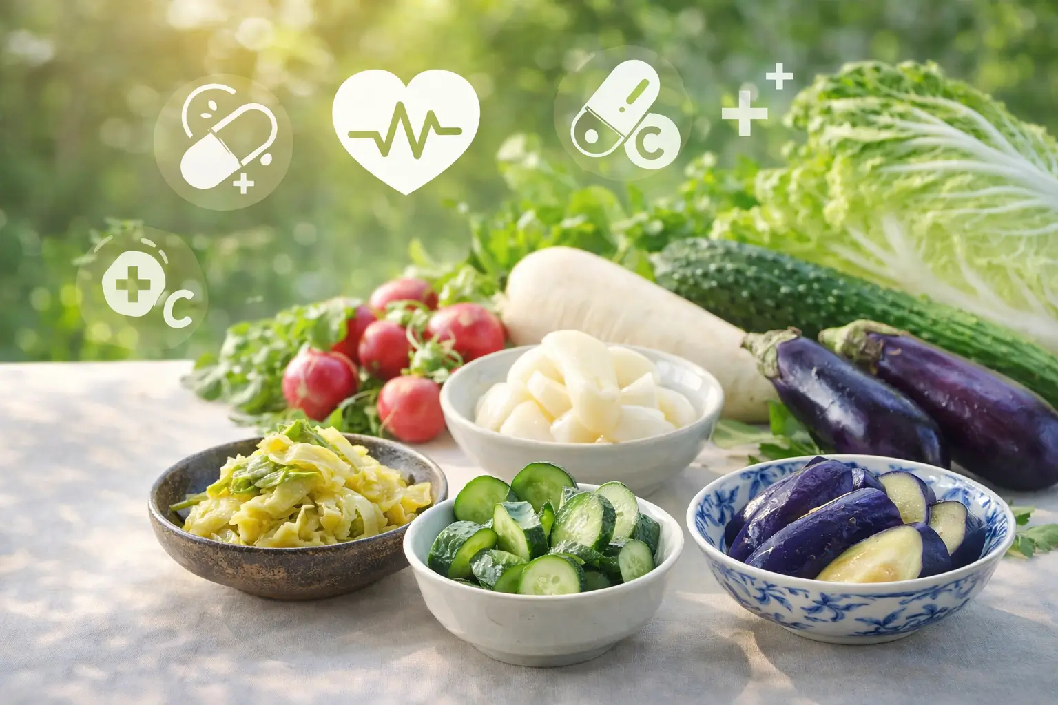 野菜と漬け物の健康効果をイメージしたビジュアル