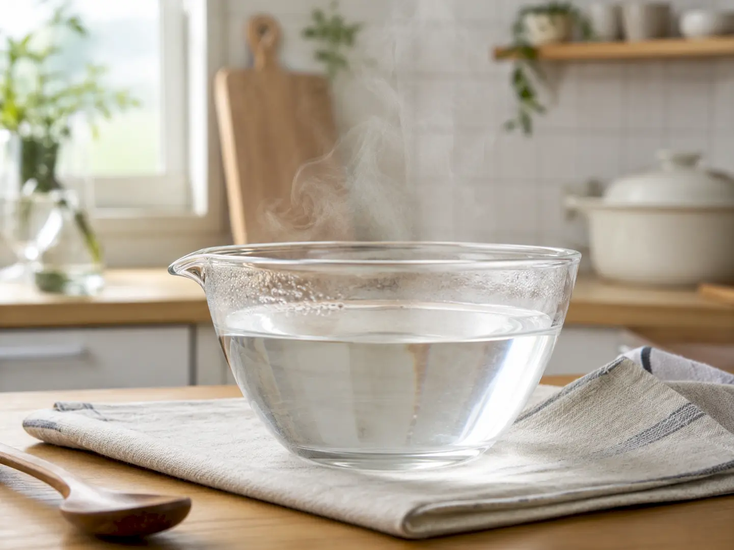 約50〜60℃のぬるめのお湯を耐熱計量カップへ用意した工程
