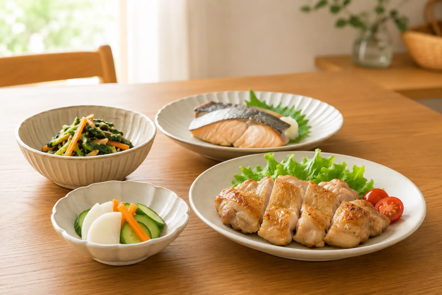塩麹ペーストを使った漬物や和え物、小鉢料理のイメージ