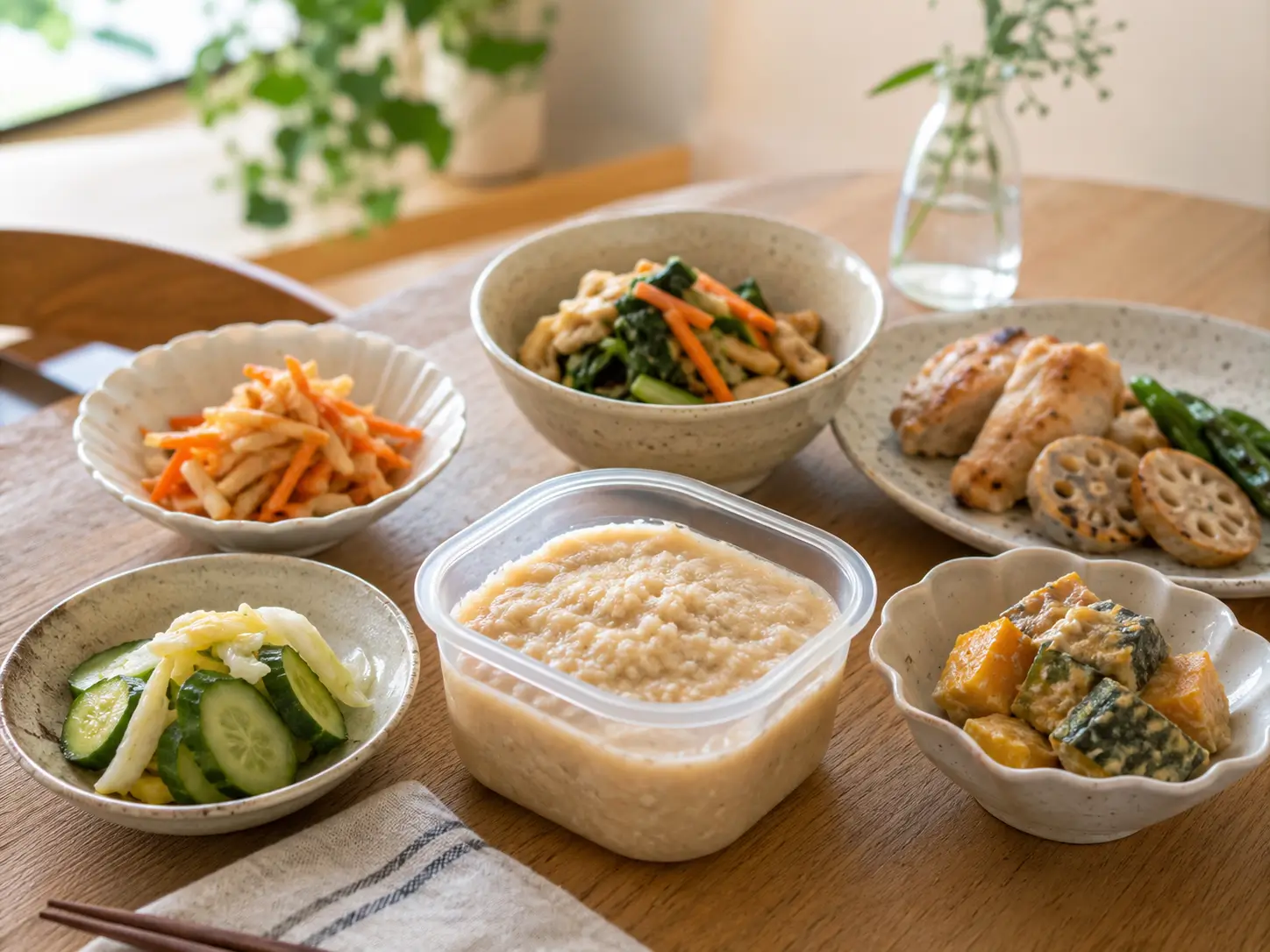 塩麹ペーストを使った漬物や和え物のイメージ