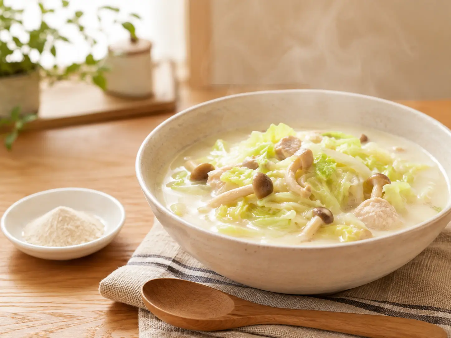 鍋や炒め物など温かい料理に使う塩麹粉末のイメージ