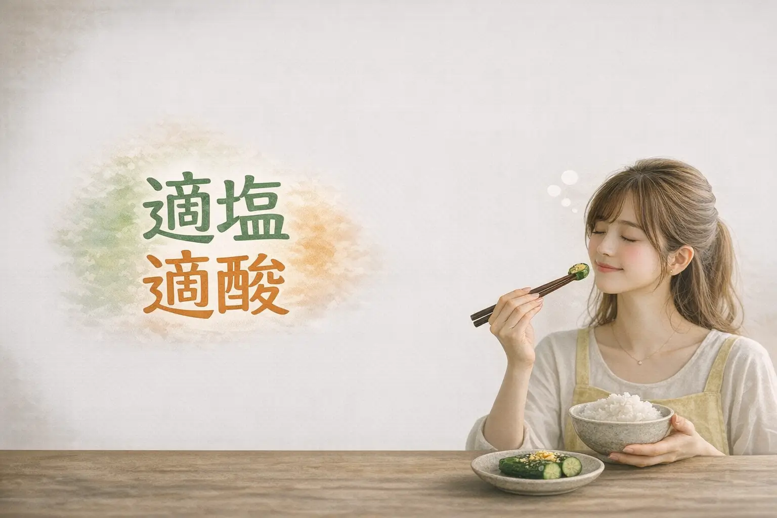 食卓と漬け物、塩の考え方をやさしく伝えるイメージ